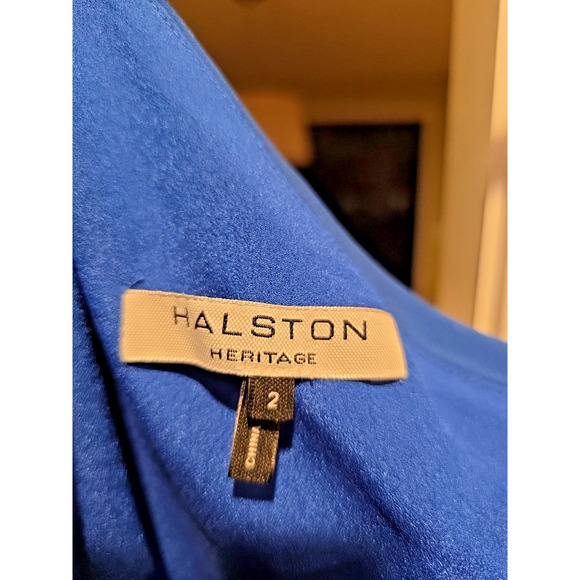 Halston Heritage Blue Crepe One Shoulder Evening Gown 4 Cocktail Formal Gala - Picture 9 of 10